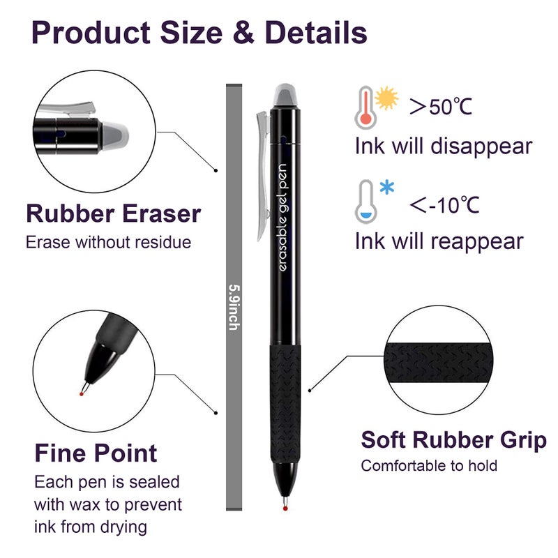 Lineon Erasable Gel Pens, 15 Pack Retractable Erasable Pens Clicker, Fine Point, Make Mistakes Disappear, 8 Black 7 Blue Inks for Writing Planner and Crossword Puzzlesâ€¦ - Image 3